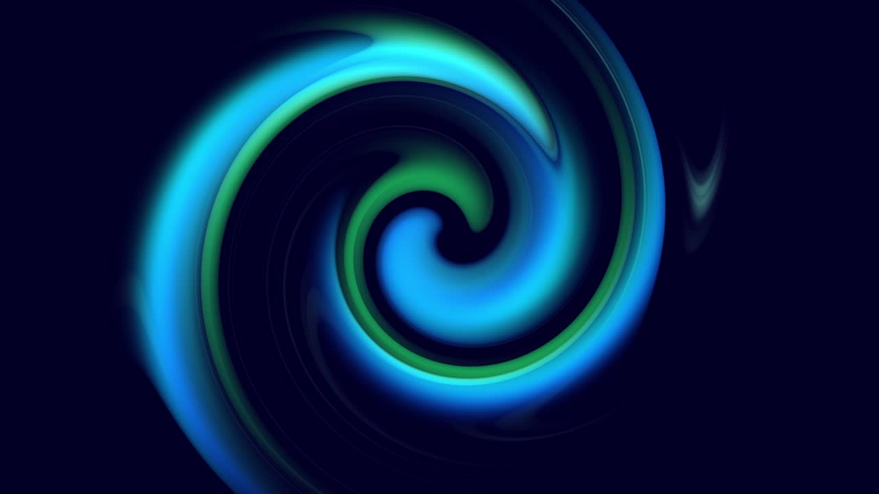 추상적인 나선형 그라디언트 회전: 회전된 구부러진 선은 녹색과 파란색의 액체 그라디엔트와 함께 창의적인 추상적인 배경으로 회전합니다. 복사 공간과 천천히 혼합됩니다.