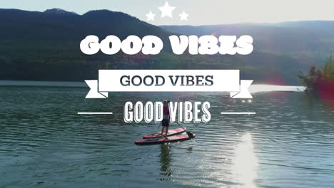 animation of good vibes text over happy people outdoors