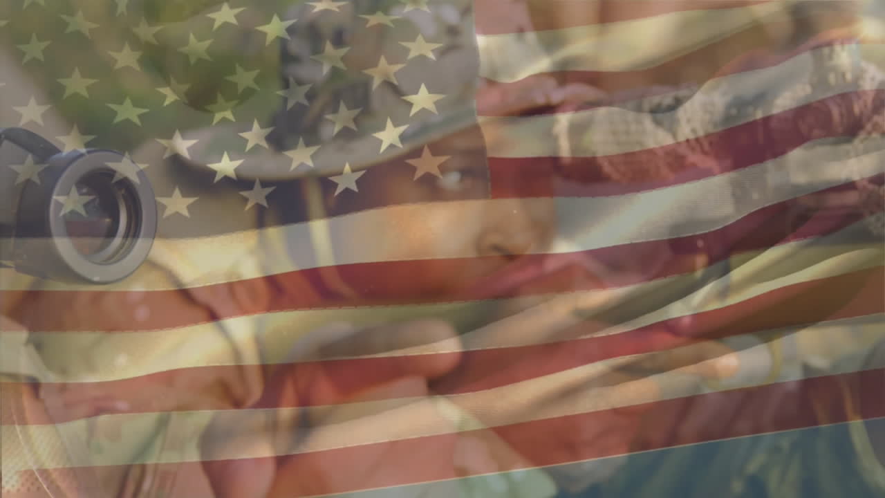 다양한 남성 군인 위에 미국 발의 애니메이션