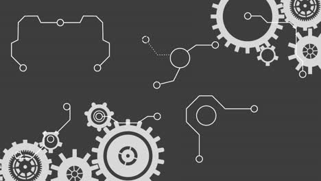 animation of cogs spinning white lines of network connections