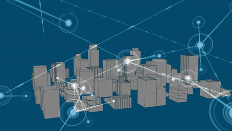 animación de la red que conecta puntos con la ciudad urbana en 3d en la interfaz digital