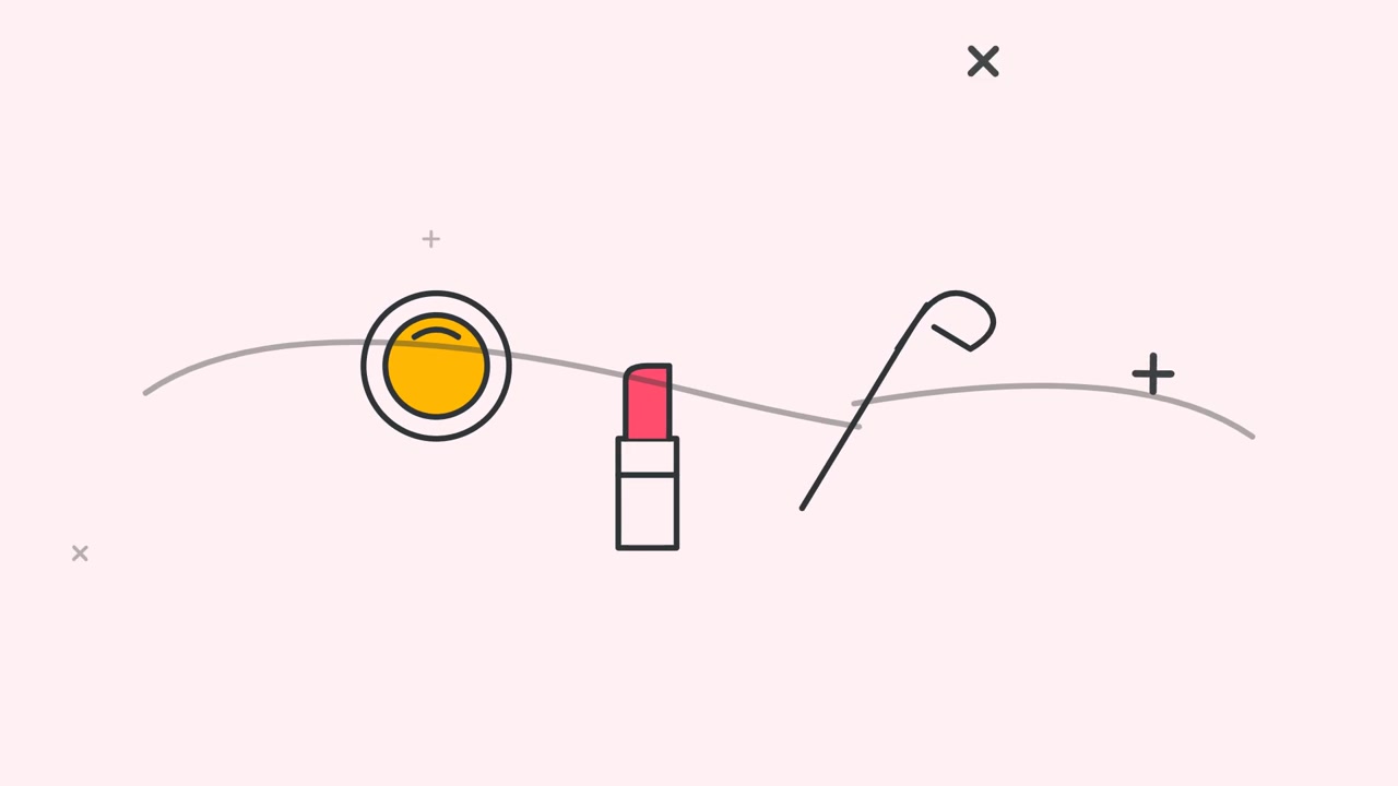 Animated Makeup Icons with Floating Lines and Crosses