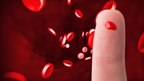 animation of finger with blood drop over blood cells