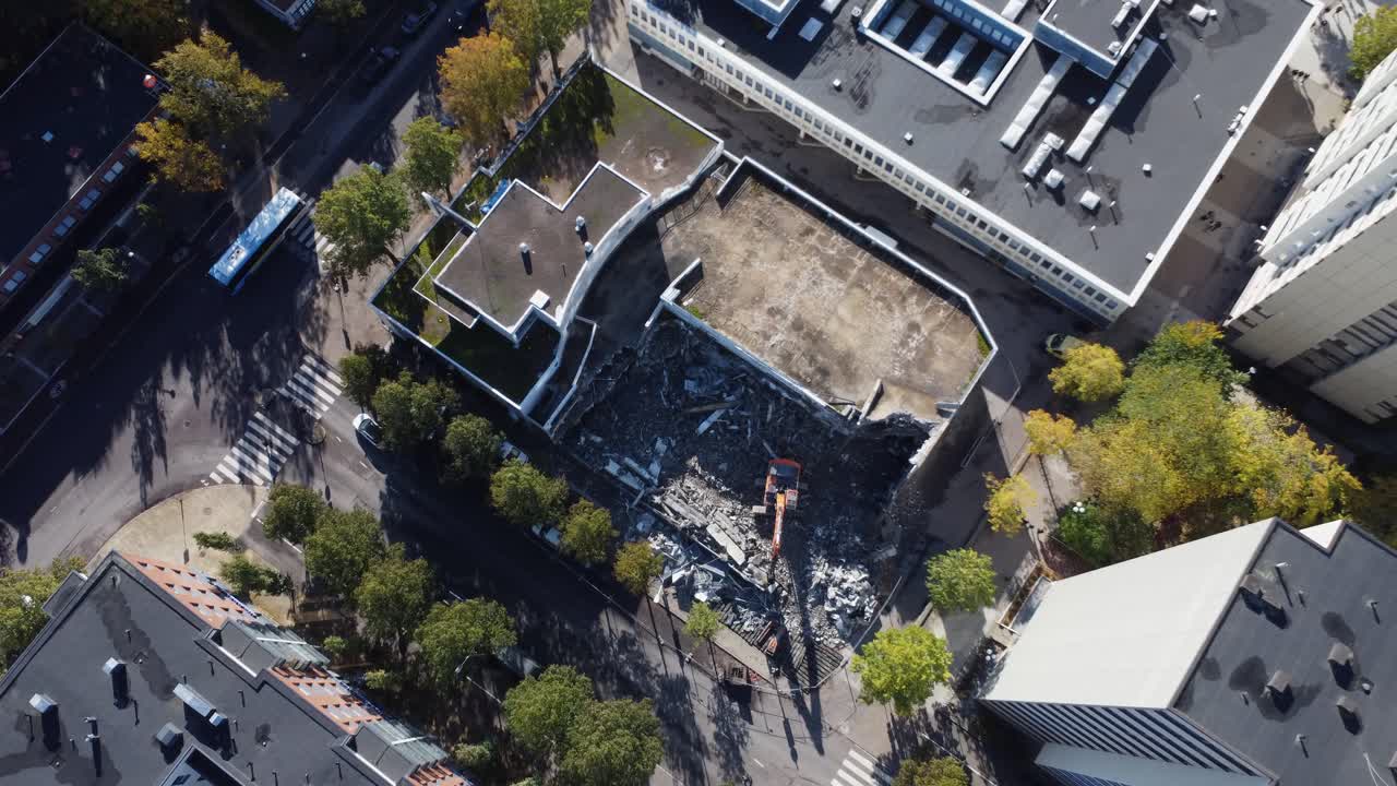 Aerial View of Building Demolition in City