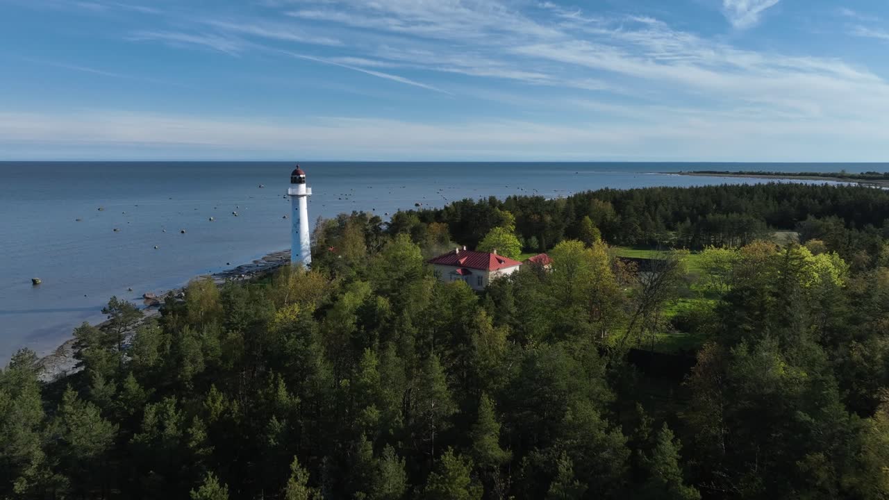 Saxby Lighthouse complex on the island of Vormsi in the morning light. Estonia.
