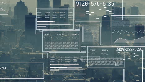 animación del procesamiento de datos financieros sobre el paisaje urbano