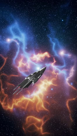 futuristic spaceship flying through a vibrant nebula