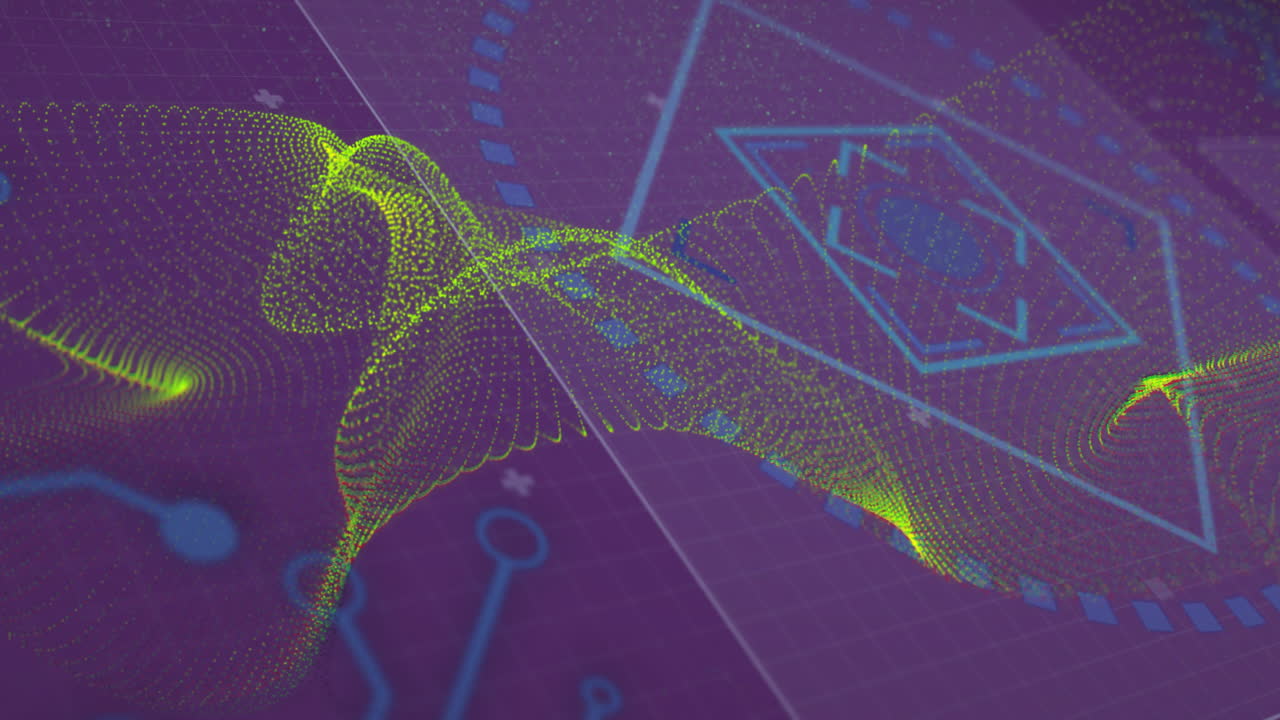 보라색 배경 위의 디지털 데이터 처리의 애니메이션