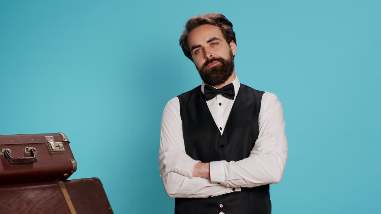 Un cameriere esperto e fiducioso in studio