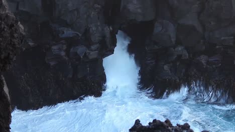 water moving in and out of hole in rocks