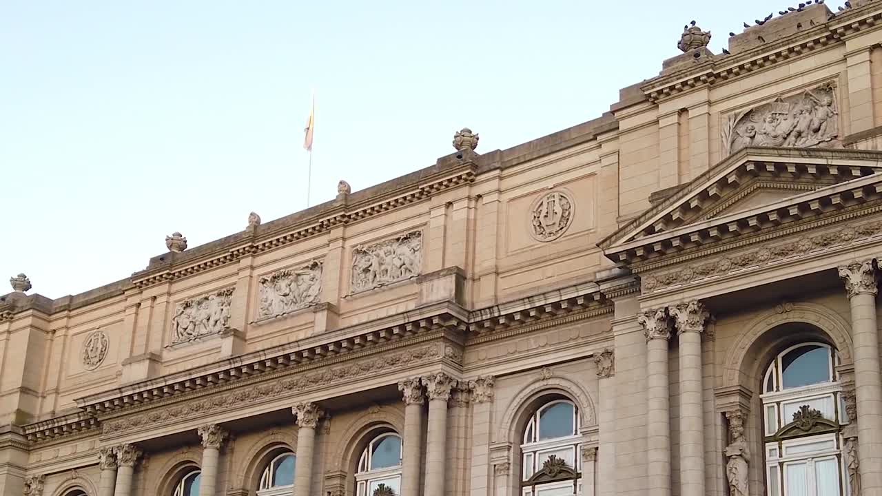 Panning view at Colon Theater, Opera house famous in South American at Buenos Aires city, Argentina, architectural details