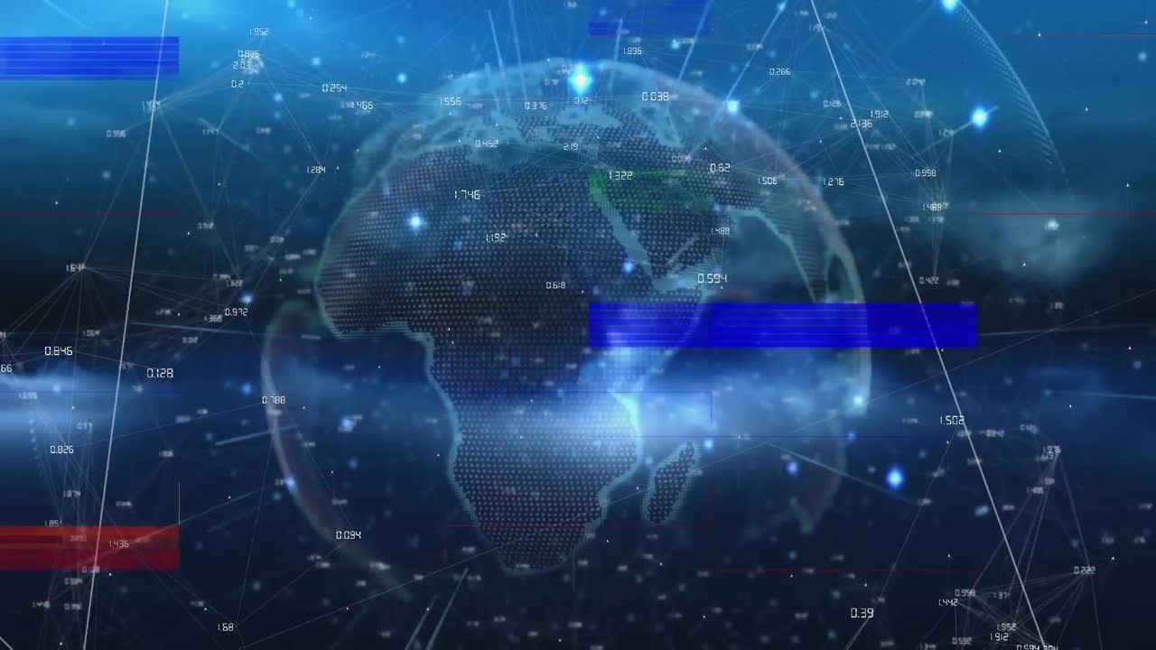 데이터 프로세싱과 검은색 배경의 지구에 대한 간섭의 애니메이션