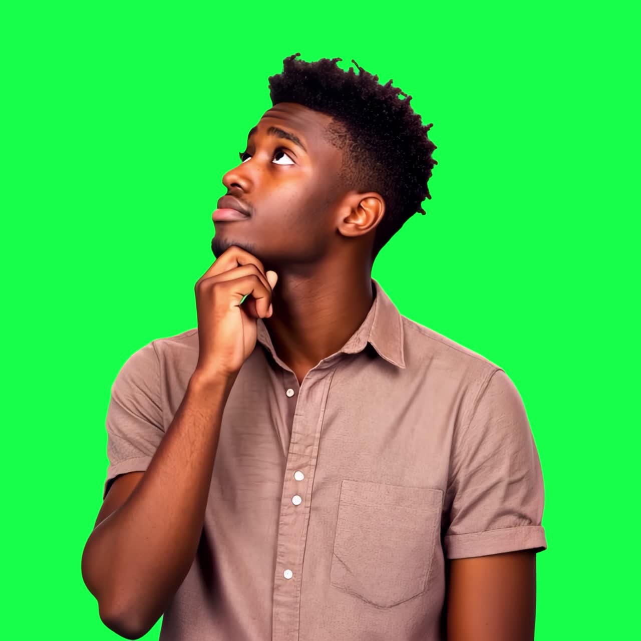 Thoughtful person animation, transparent 4K video, green screen