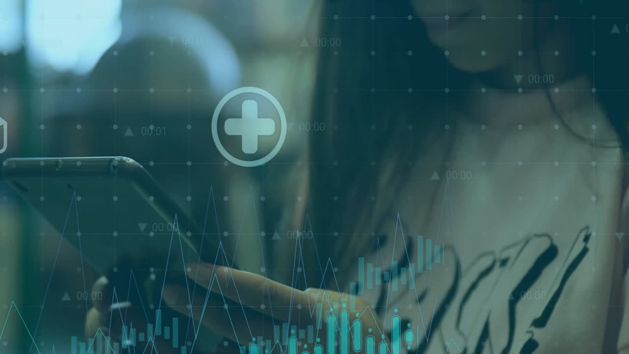 Analyzing medical data animation, person using smartphone