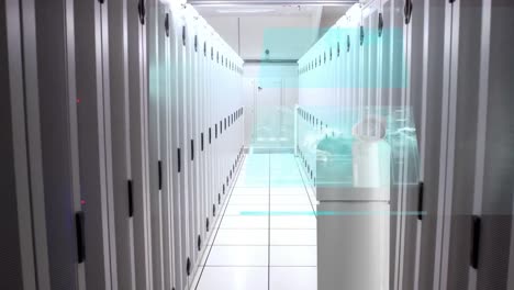 animation of data processing over cream container and server room