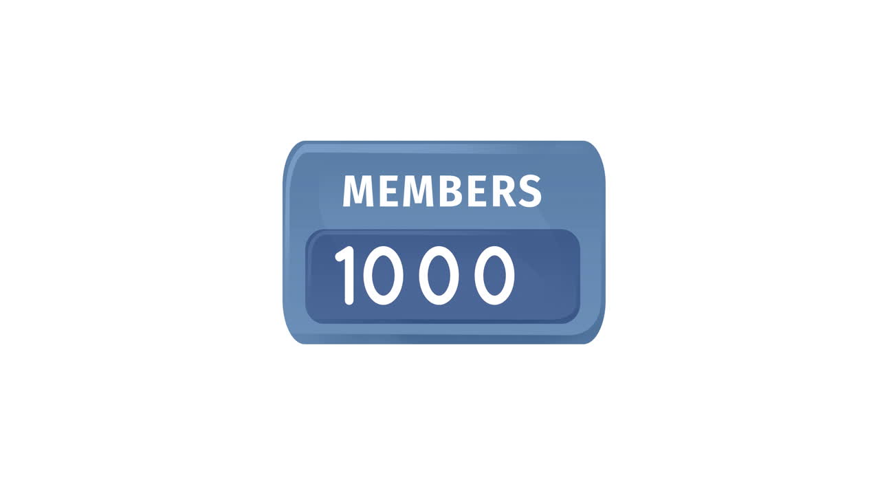 animación de números cambiantes y texto de miembros en bandera azul sobre fondo blanco