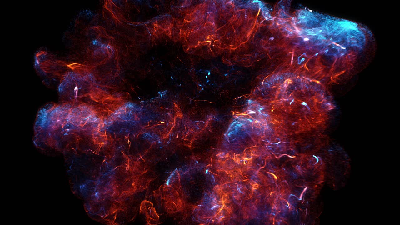 Esplosione cosmica astratta di particelle di energia blu e rosse