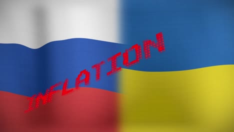 animación del texto de inflación sobre las banderas de rusia y ucrania