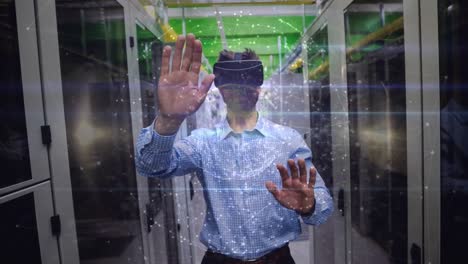Man using VR headset with spinning globe