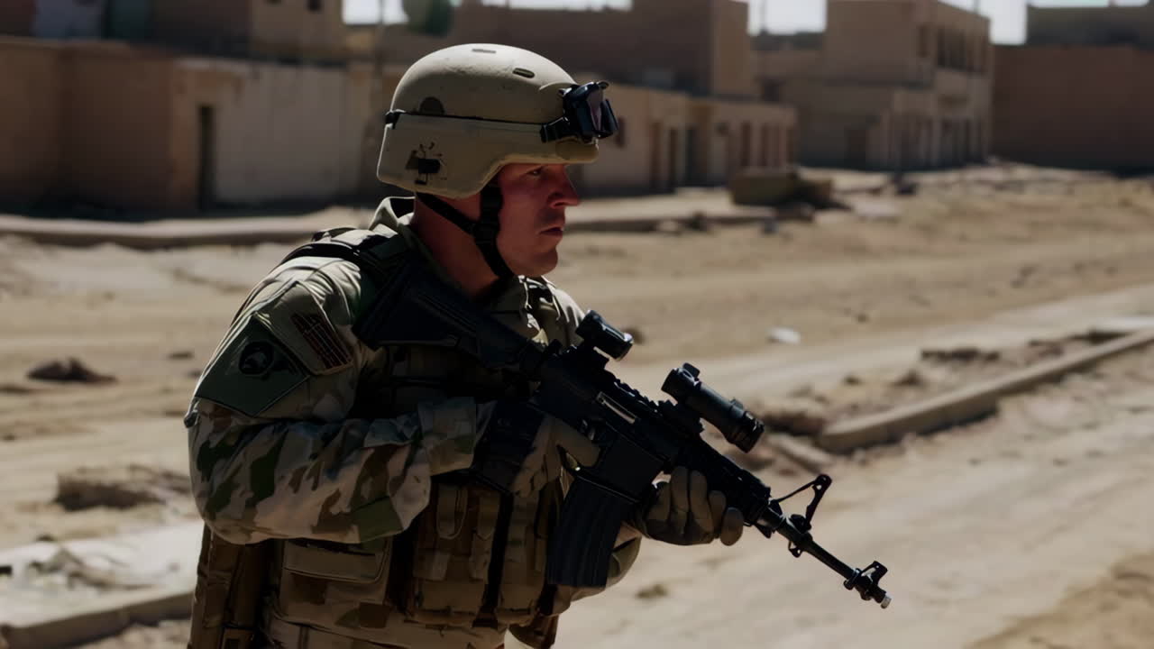 Soldier on Patrol in a War Zone