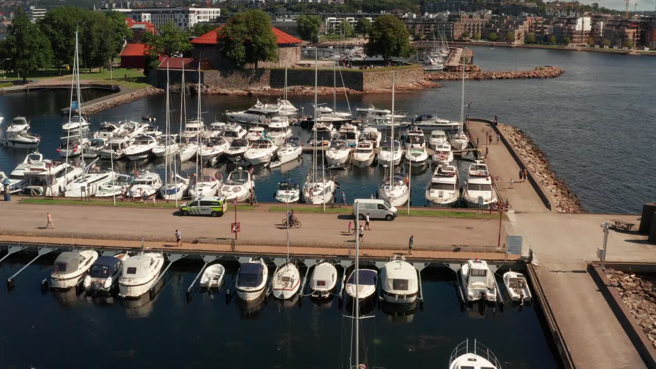 Boats in the harbour of Kristiansand in Norway