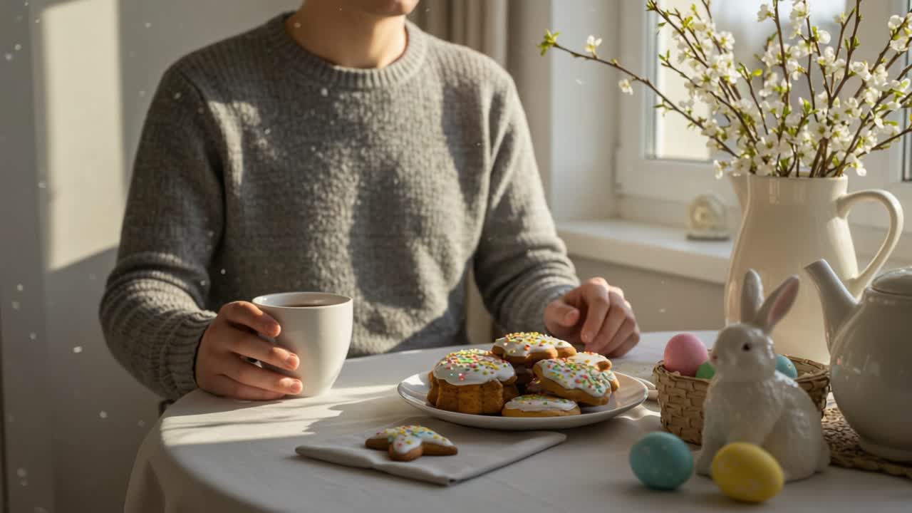 A Cozy Morning Scene Featuring Homemade Cookies, a Warm Beverage, and Spring Decor, Capturing the Essence of Comfort and Delight During a Relaxing Moment