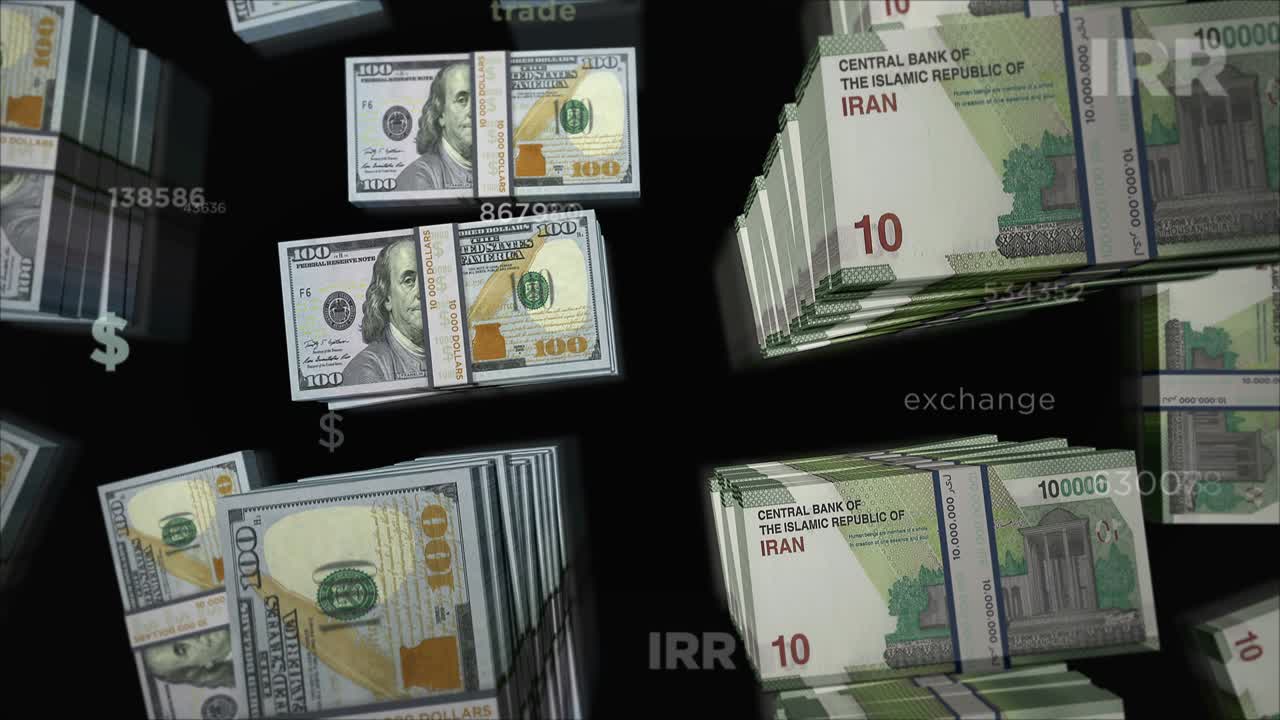 미국 달러와 이란 리알 화폐 교환 루프 애니메이션