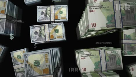 us dollar and iran rial money exchange loop animation