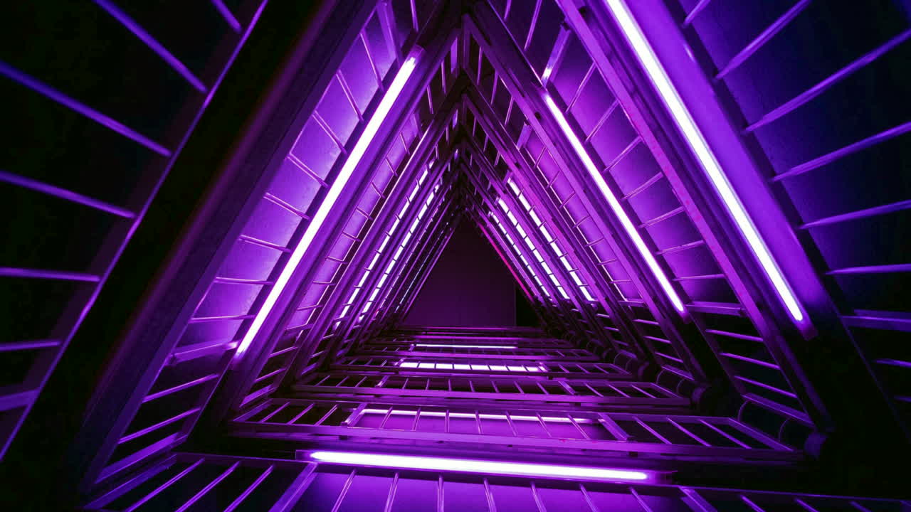 rendering 3d di luci al neon viola astratte, sfondo scuro in loop, zoom fluido, arte al neon colorata digitale grafica creativa, bagliore di riflessione laser, grafica in movimento futuristica