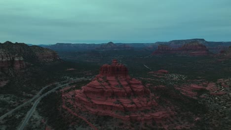 Bell-Rock-At-Sedona,-Arizona,-United-States---aerial-shot