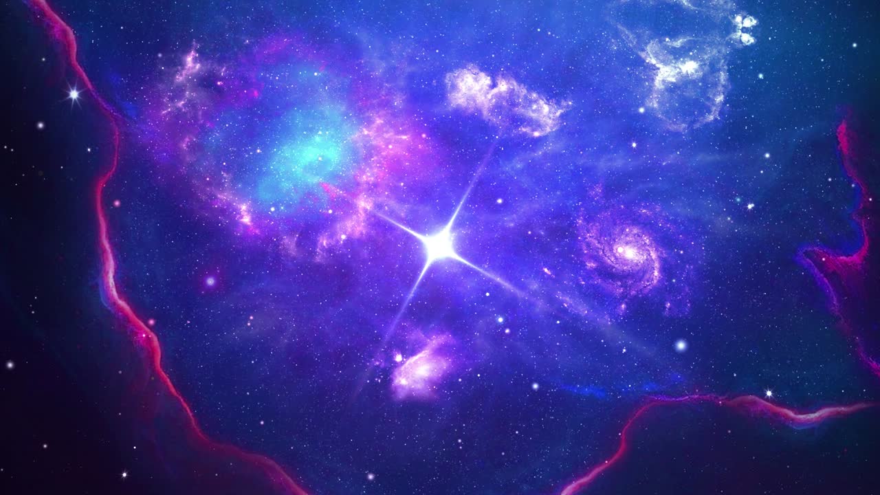 4K 3D Loop Animation Small Particles Stars Moving On A Blue Galaxy Nebula Loop Motion Background.