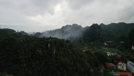 Luftüberführung-Des-Grünen-Und-üppigen-Naturdorfes-In-Nin-Bihn,-Vietnam-In-Großen-Höhen-Und-Bewölktem-Wald