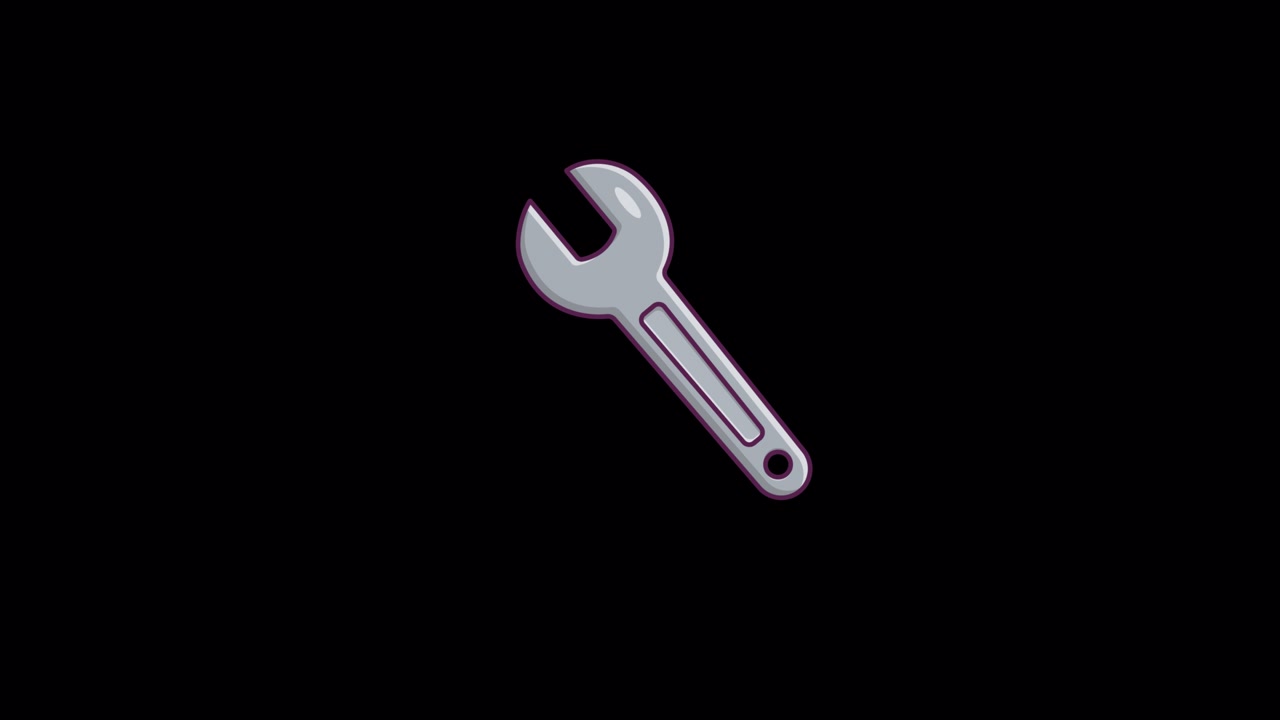 Animated Wrench Icon Rotating on Black Background