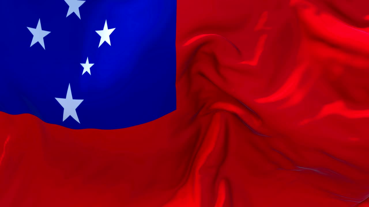 サモアの風のゆっくり動き アニメーション 4k リアルな織物の質感 フラグの滑らかな吹き込み 風の日に連続したシームレスループの背景