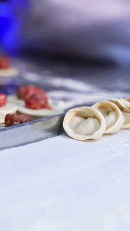 making meat filled dumplings