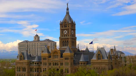 a beautiful view of the old salt lake city courthouse on beautiful spring afternoon