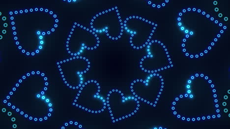 Neon-blue-hearts-in-spiral-with-dots-on-black-gradient