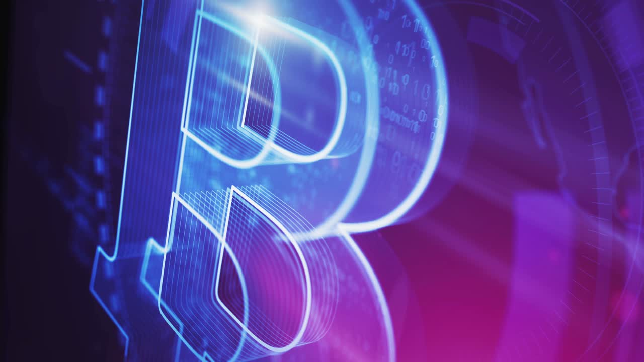 bitcoin es una moneda de criptomoneda de cadena de bloques, un bucle de símbolos y un concepto digital.