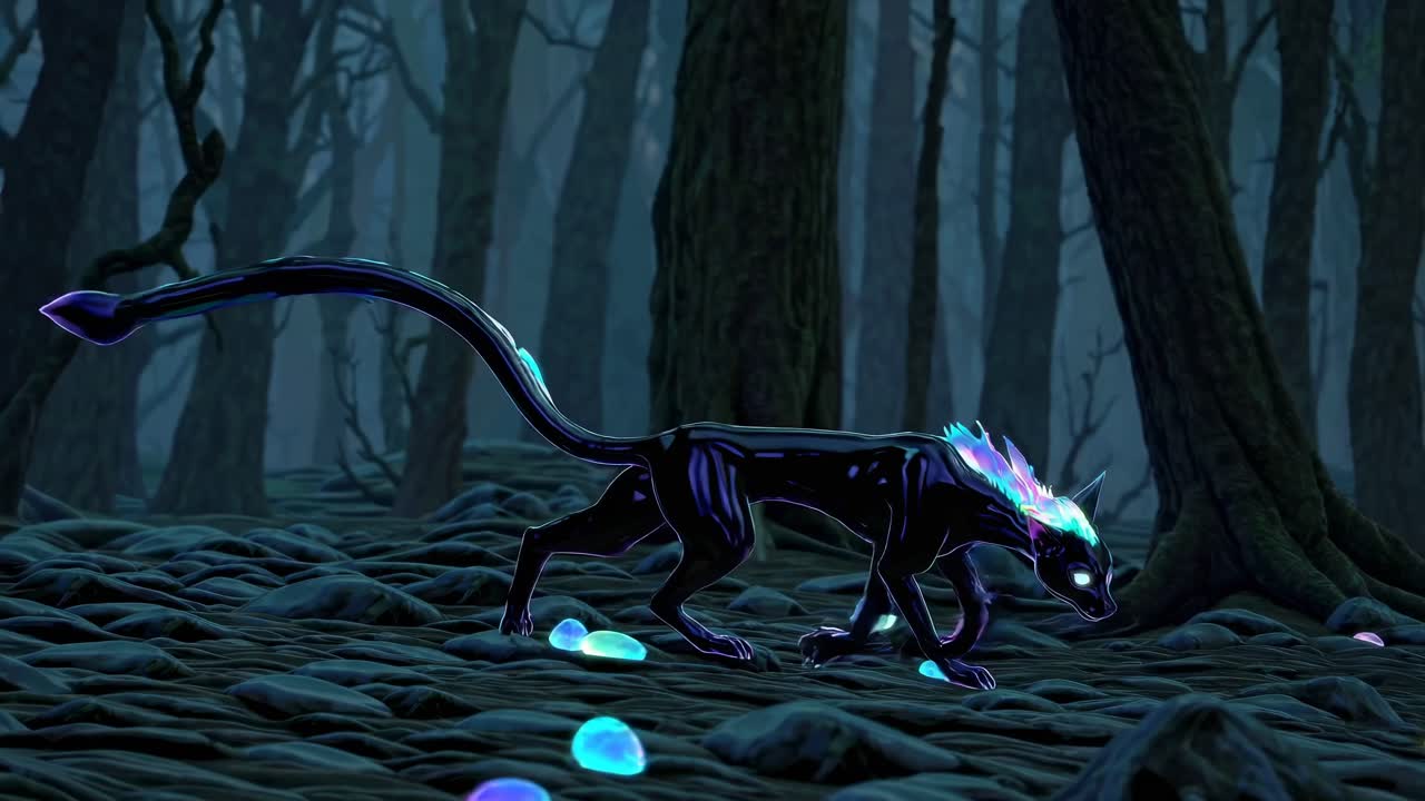 Creatura luminosa in una foresta buia