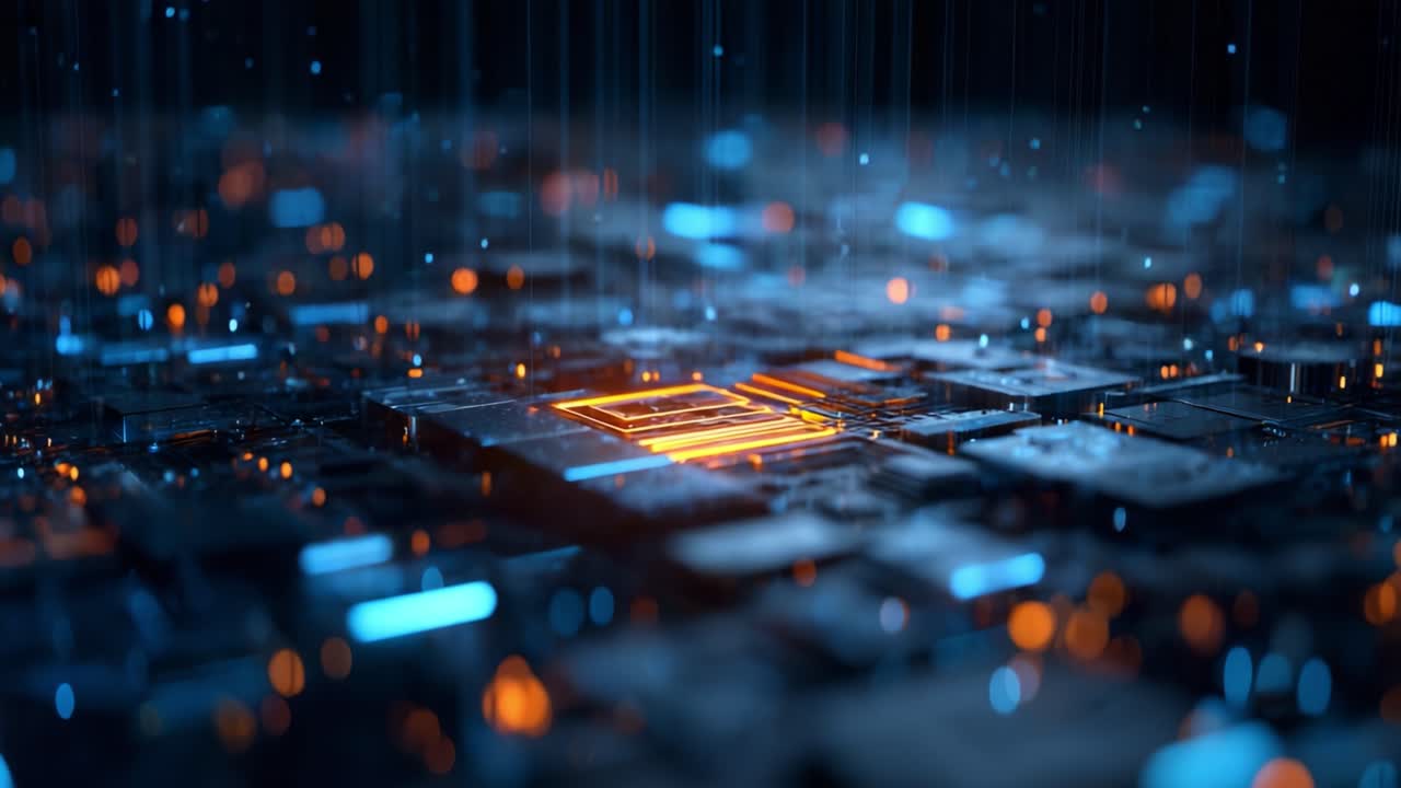 A Stunning Visual of an Abstract Digital Landscape, Showcasing Technological Brilliance with Glowing Patterns and Vibrant Color Schemes in a Futuristic Synthesis