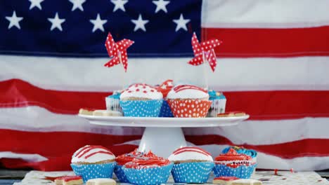 Close-up-of-decorated-cupcakes-with-4th-july-theme