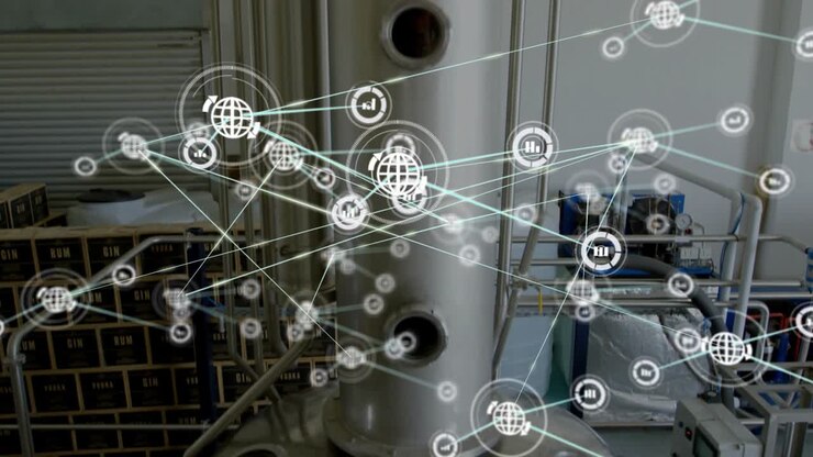 Globe icon appearing before processing column starting lines linking nodes integrating data
