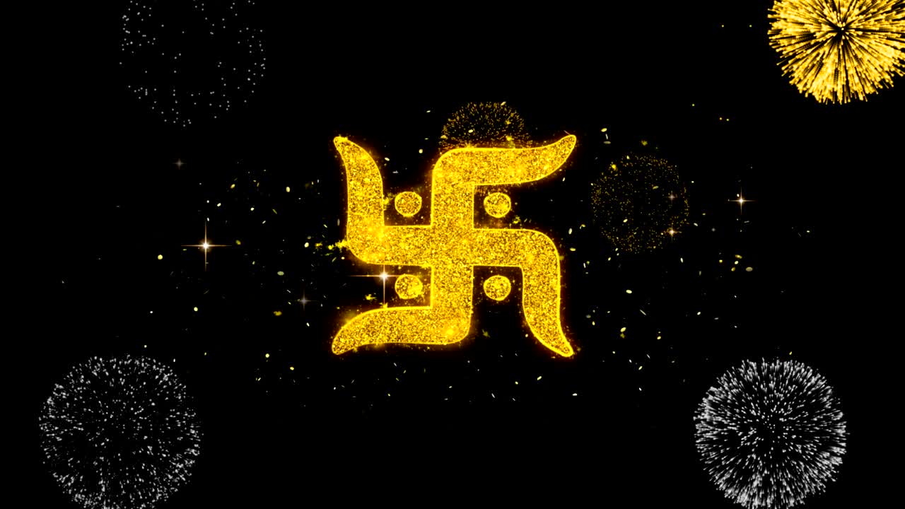 Diwali Element 4 Text Particals  Golden Text Blinking Particles with Golden Fireworks Display
