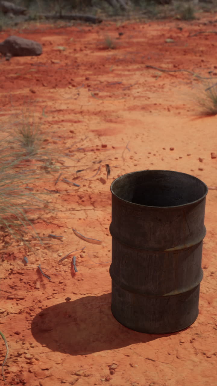 un barril oxidado en el desierto