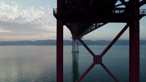 the steel structure of the lisbon suspension bridge in portugal