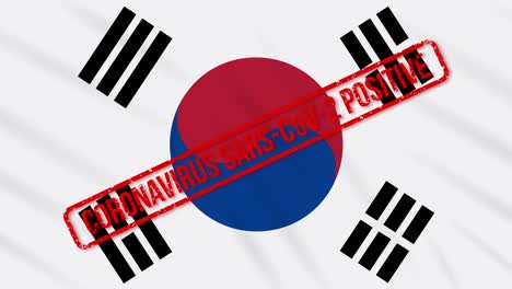 corea del sur balanceando la bandera estampada con respuesta positiva a la covid-19, bucle