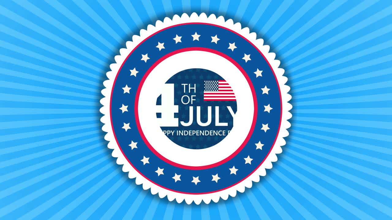 4th of July Celebratory Animation with Greetings for Independence Day and Discount Offers with a Textured Blue Background and an American Flag