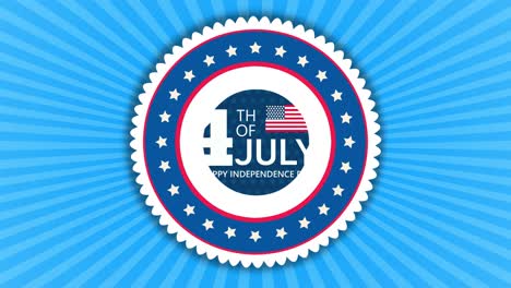 4th of july celebratory animation with greetings for independence day and discount offers with a textured blue background and an american flag