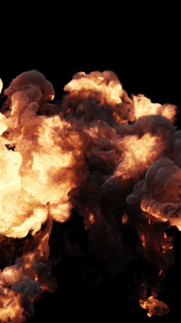 Dynamic Fire and Smoke Bursting on Black Background