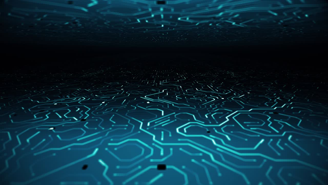 viaje sin fin sobre la placa de circuitos oscuros entorno de fondo bucle